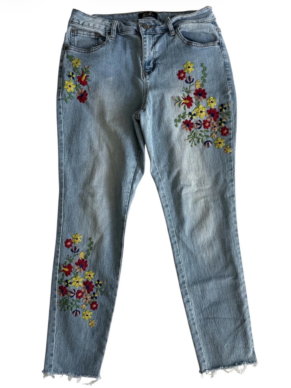 Earl Jean Skinny Ankle Jeans Women’s 12 Flower Embroidery Boho Cottagecore 30 in